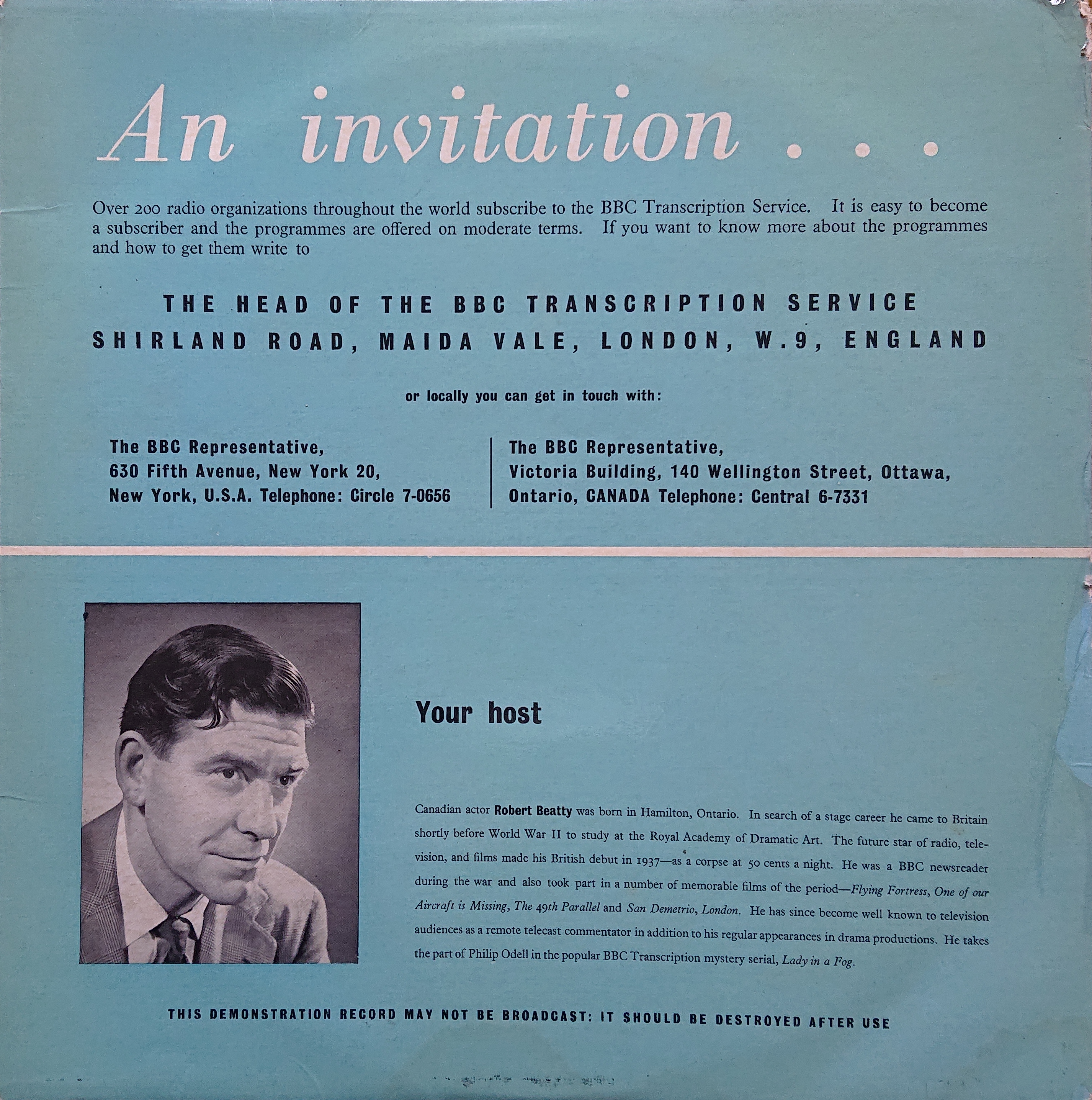 Picture of 100409 The BBC Transcription Service offers you ... by artist Various from the BBC records and Tapes library